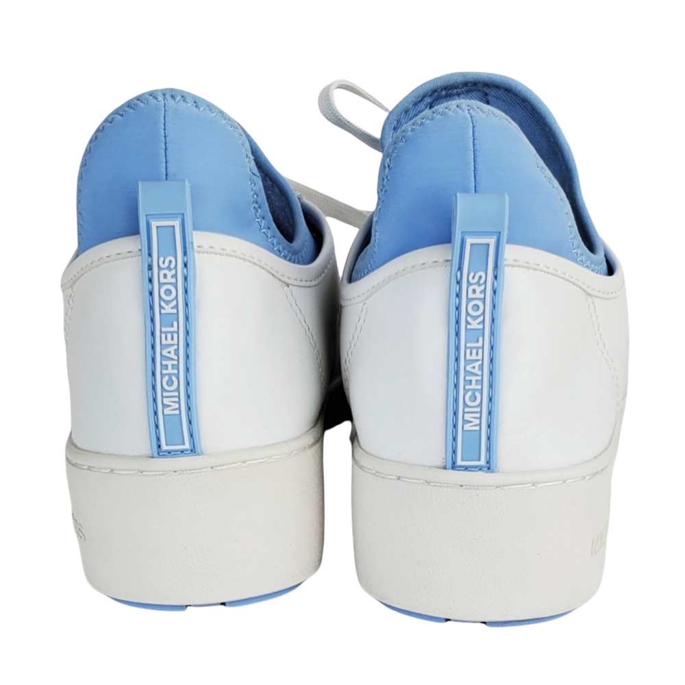 New Michael kors ace lace up lasered leather sneakers white pale blue - Picture 12 of 15